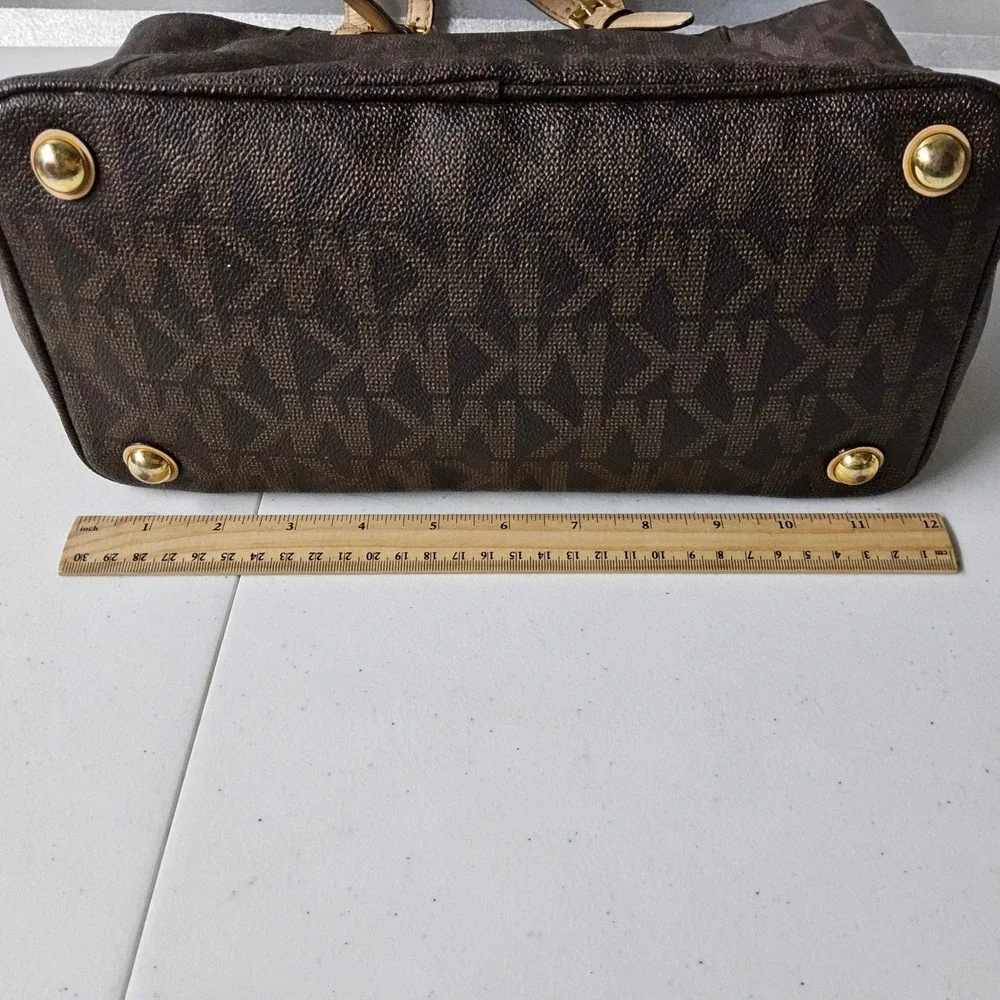 Michael Kors Tote Bag Purse Satchel Brown Signature Print Shoulder Bag - Picture 15 of 16